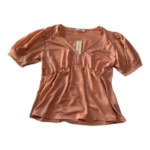 Glo fashion francescas womens small new pink puff sleeve baby doll shirt pink